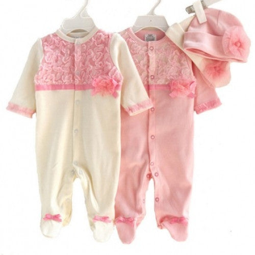 Girls Lace Rompers+Hats Baby Clothing Sets Infant Jumpsuit